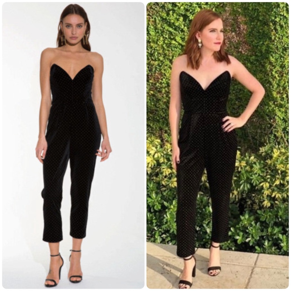 New! Amanda Uprichard Viv Black Velvet Studded Strapless Jumpsuit 🖤 XS